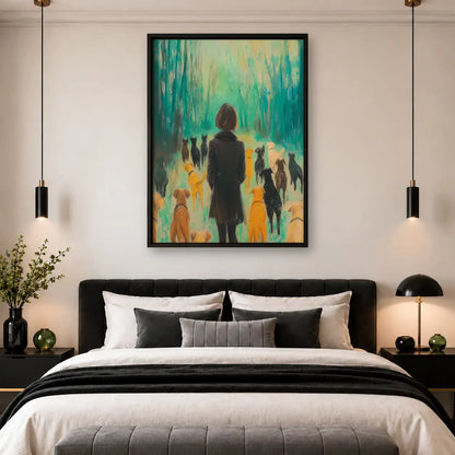 Woman Walking Dogs Through Colorful Rain Wall Art 4