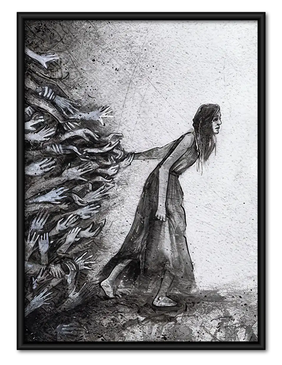 Woman Walking Through Windblown Sketch Wall Art 1