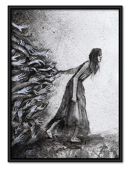 Woman Walking Through Windblown Sketch Wall Art 1