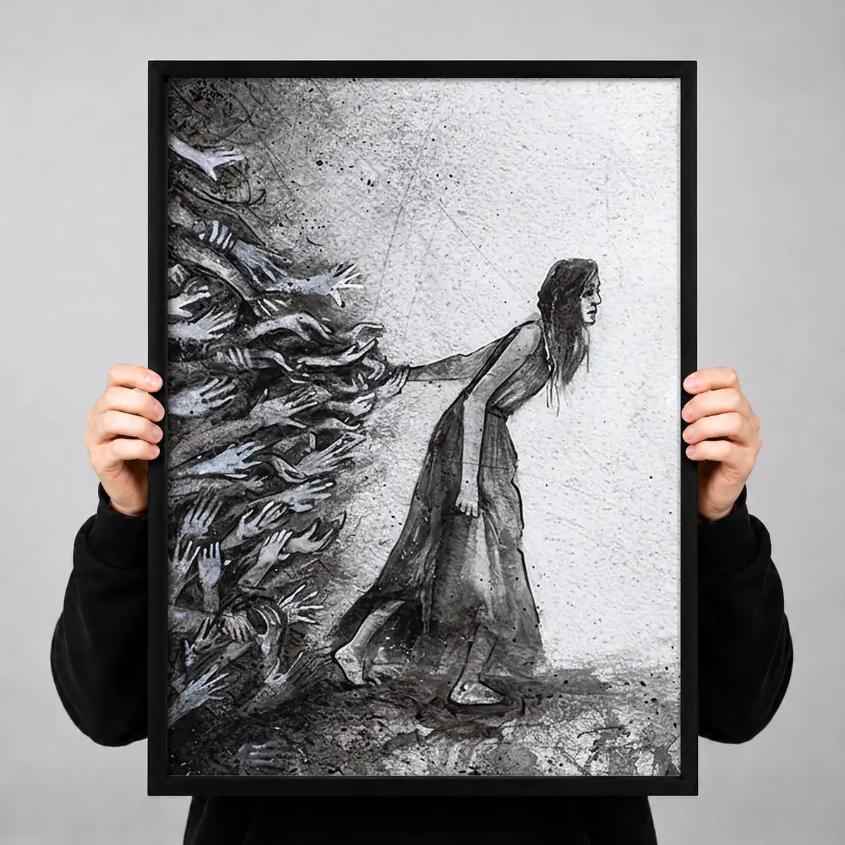 Woman Walking Through Windblown Sketch Wall Art 3