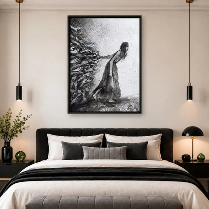 Woman Walking Through Windblown Sketch Wall Art 4