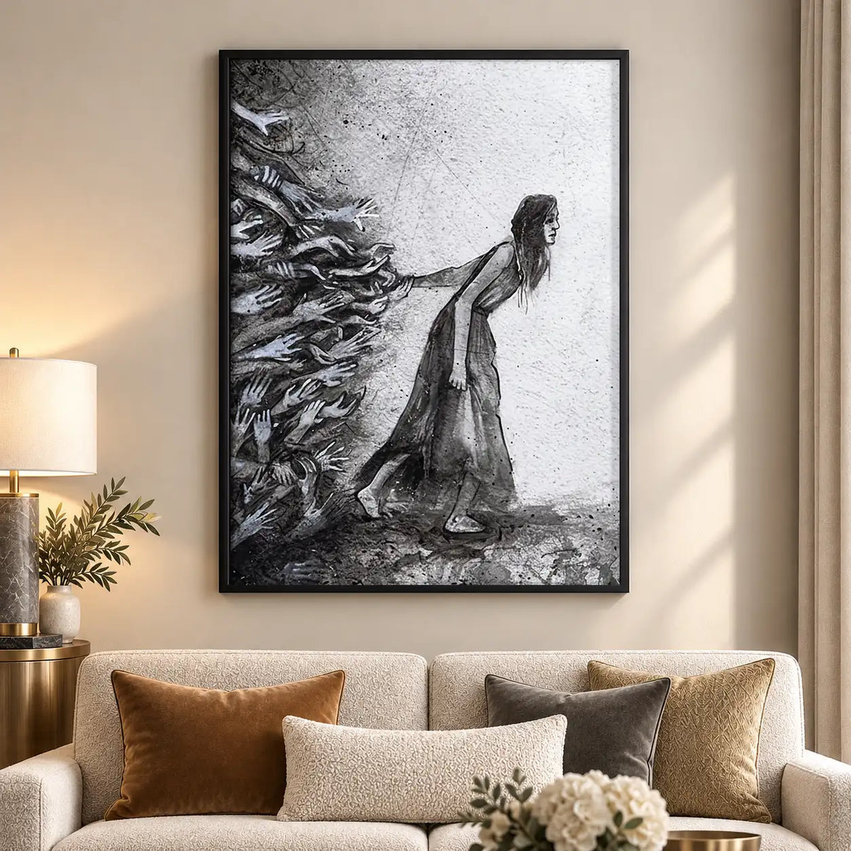 Woman Walking Through Windblown Sketch Wall Art 5