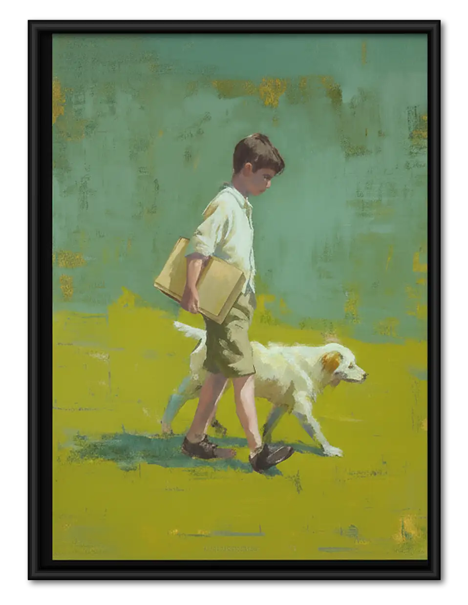 Woman Walking White Dog Wall Art 1