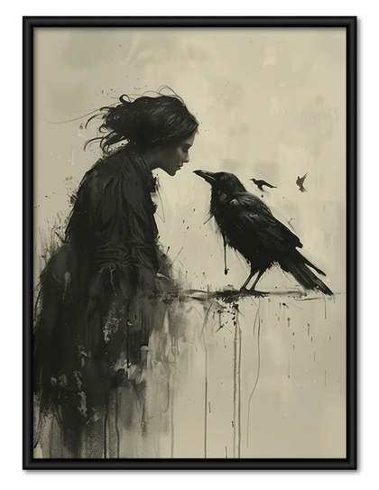 Woman Whispering to Black Crow Wall Art