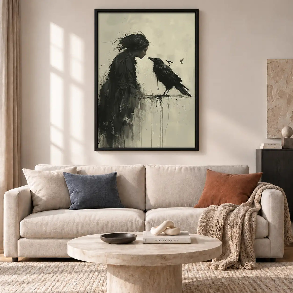 Woman Whispering to Black Crow Wall Art 2