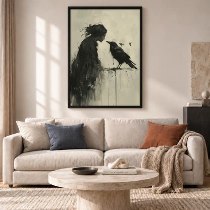 Woman Whispering to Black Crow Wall Art 2