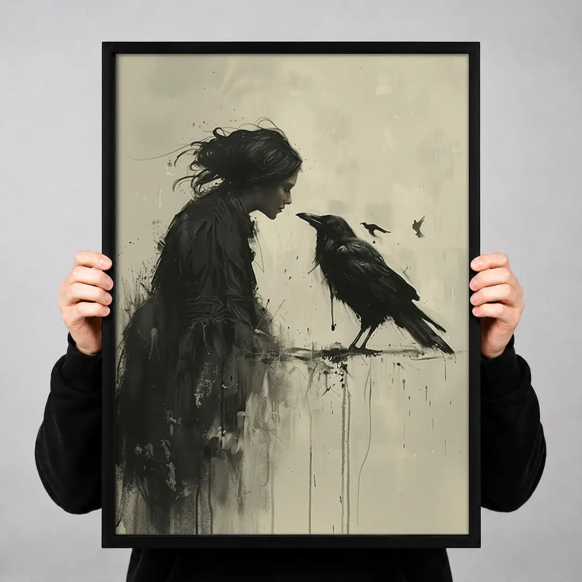 Woman Whispering to Black Crow Wall Art 3