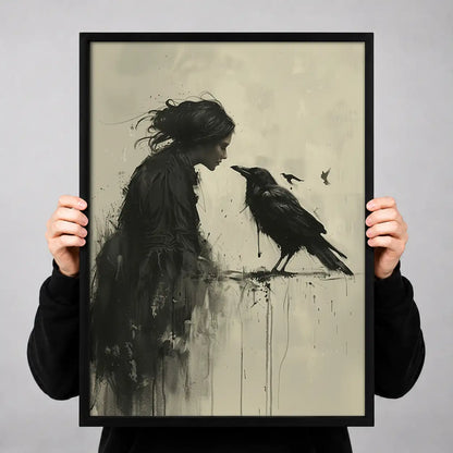 Woman Whispering to Black Crow Wall Art 3