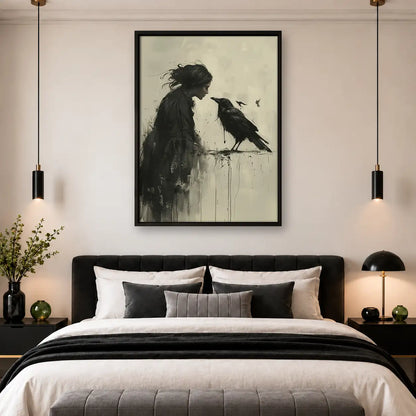 Woman Whispering to Black Crow Wall Art 4