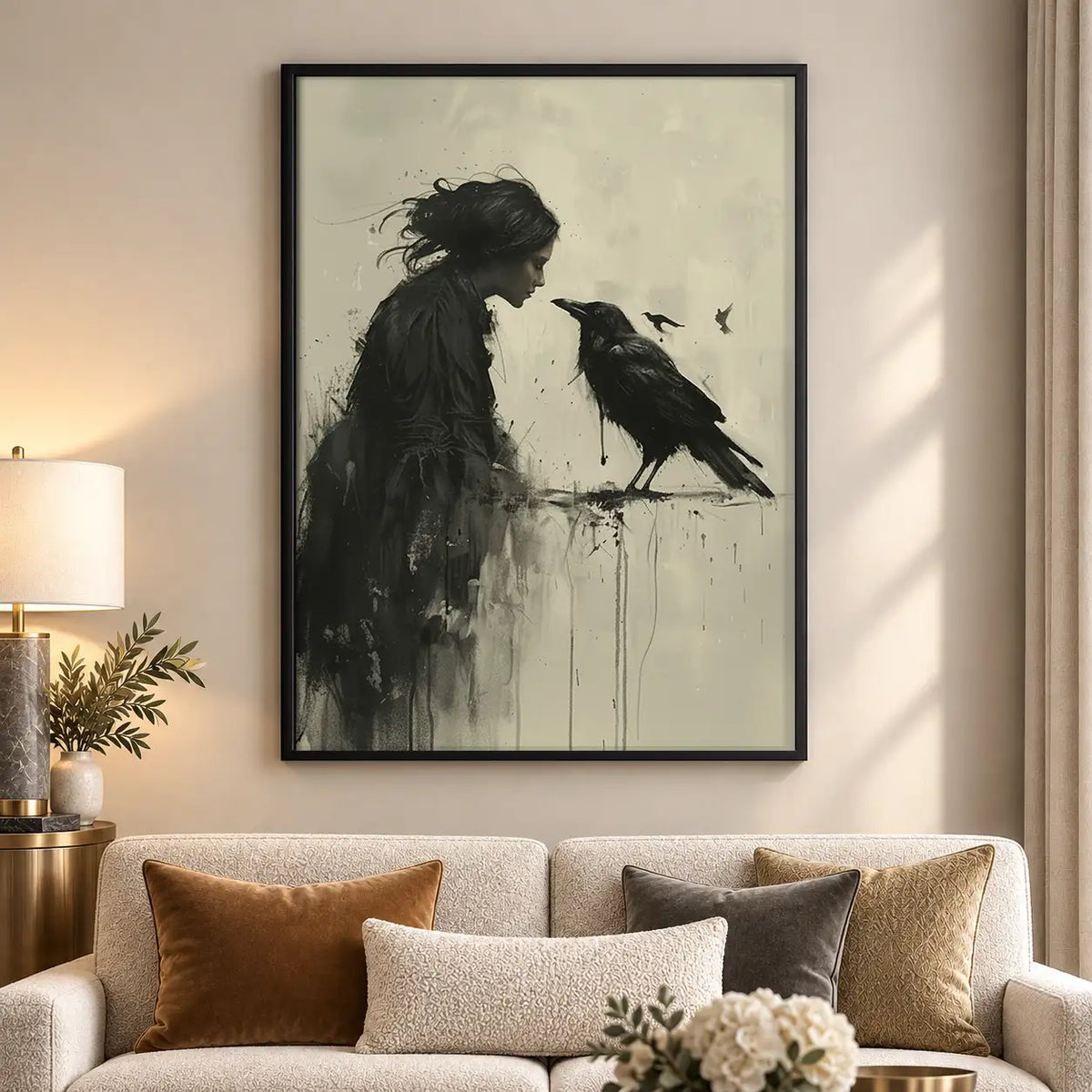 Woman Whispering to Black Crow Wall Art 5
