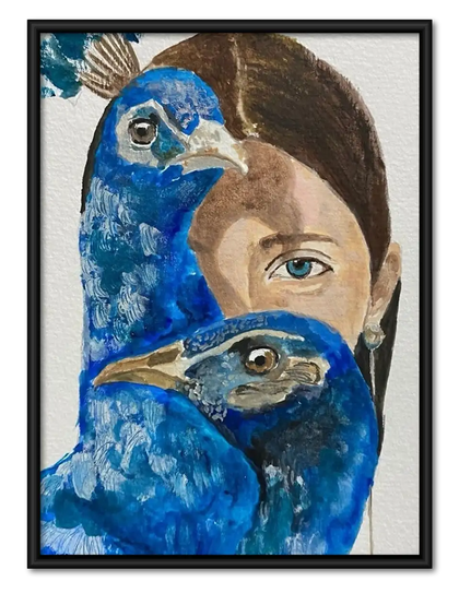 Woman with Blue Birds Double Portrait Wall Art