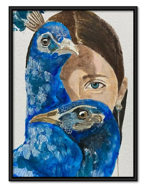 Woman with Blue Birds Double Portrait Wall Art