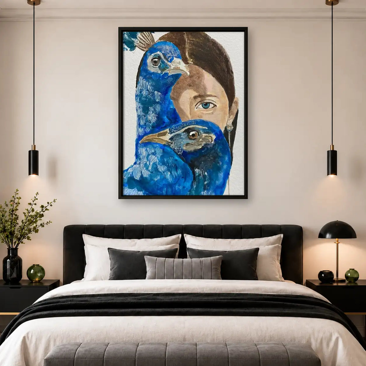 Woman with Blue Birds Double Portrait Wall Art 4