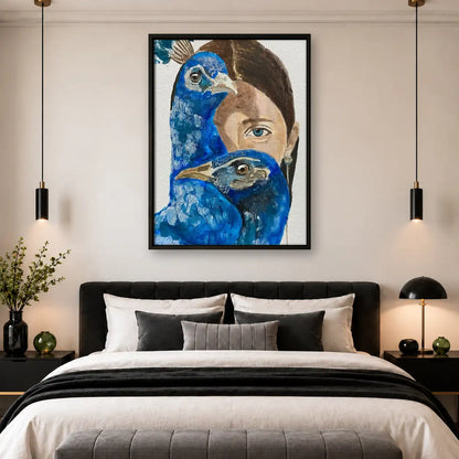 Woman with Blue Birds Double Portrait Wall Art 4
