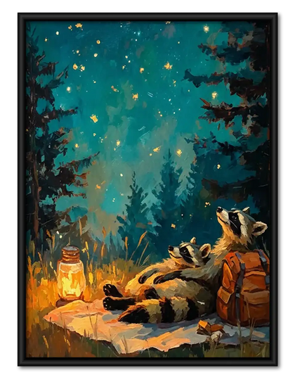 Woodland Raccoons Around Campfire Wall Art