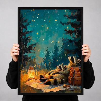 Woodland Raccoons Around Campfire Wall Art 3
