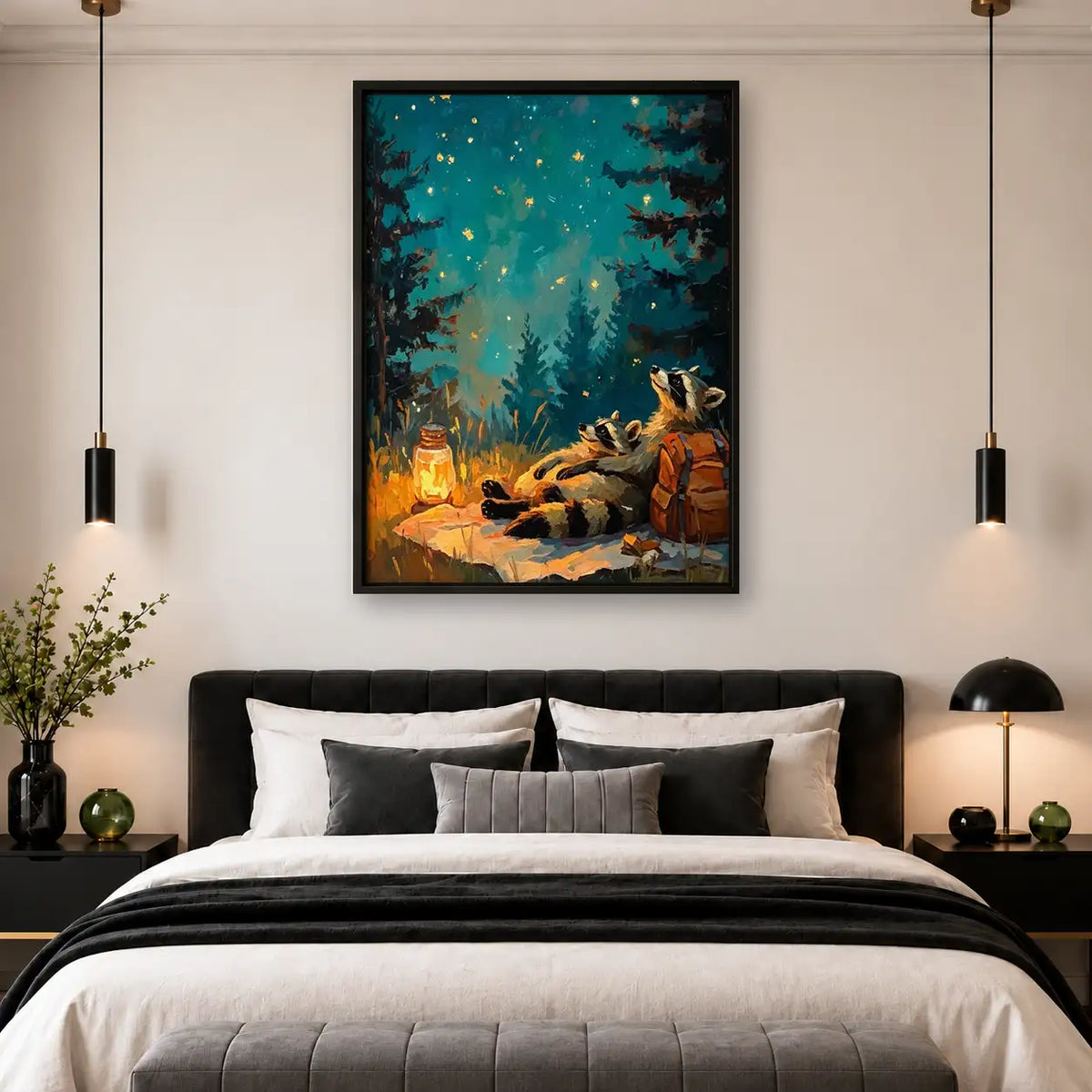 Woodland Raccoons Around Campfire Wall Art 4