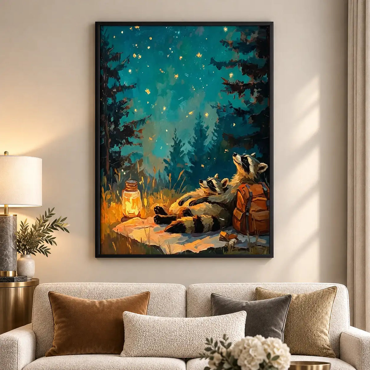 Woodland Raccoons Around Campfire Wall Art 5