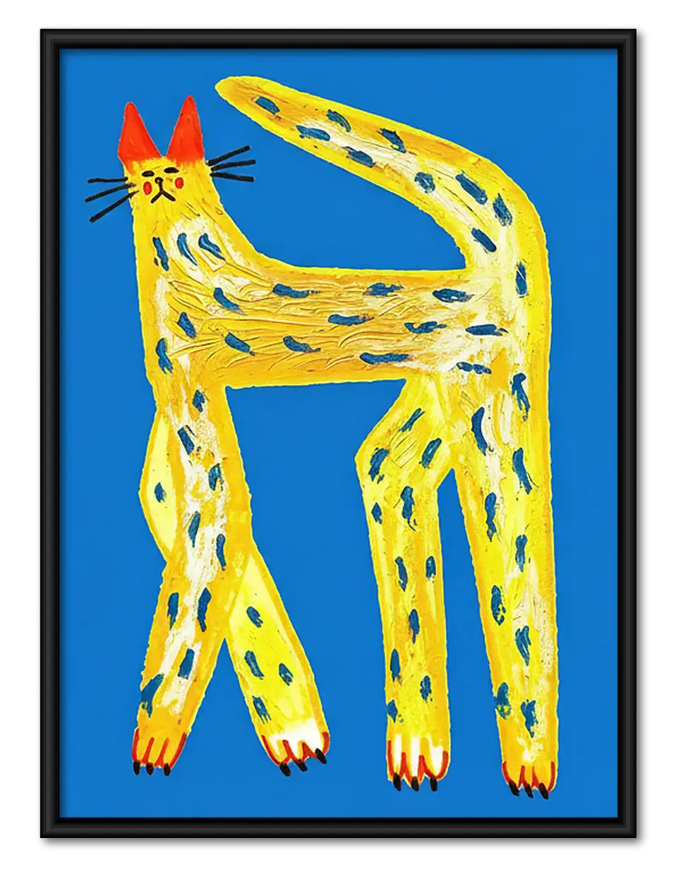 Yellow and Blue Abstract Cat Wall Art 1