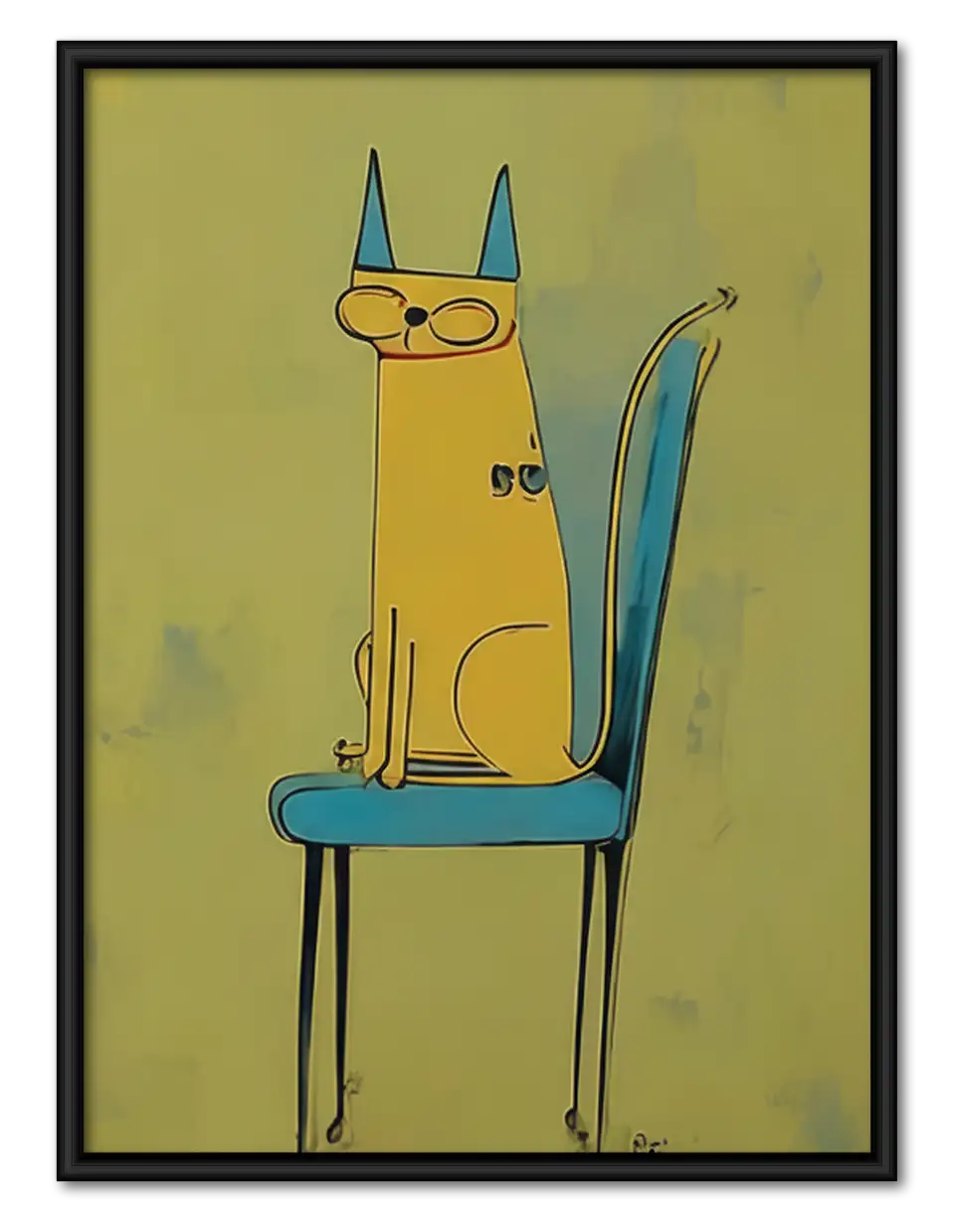 Yellow Cat Playing Blue Guitar Wall Art 1