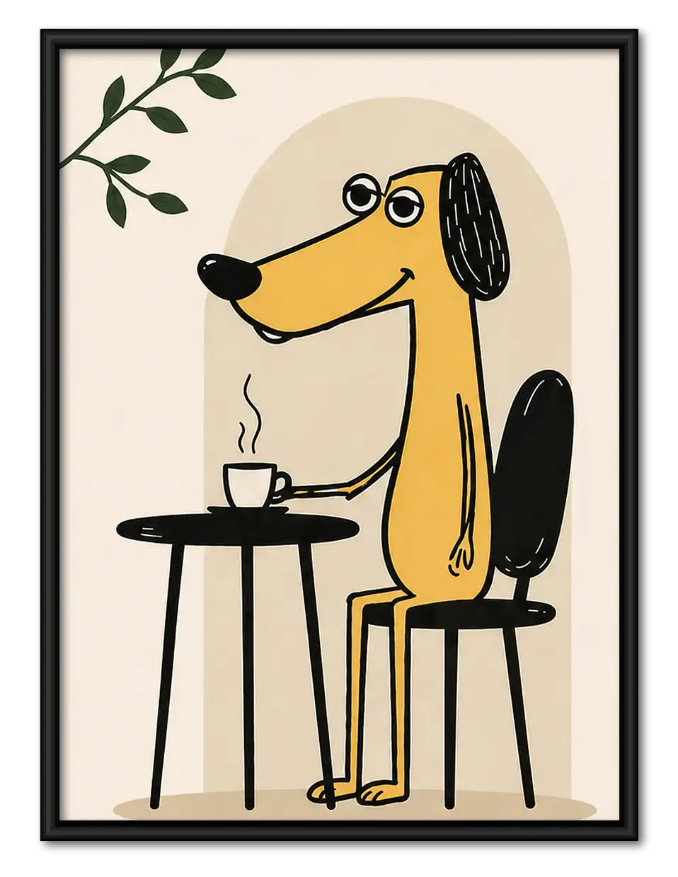 Yellow Dog Drinking Coffee Wall Art 1
