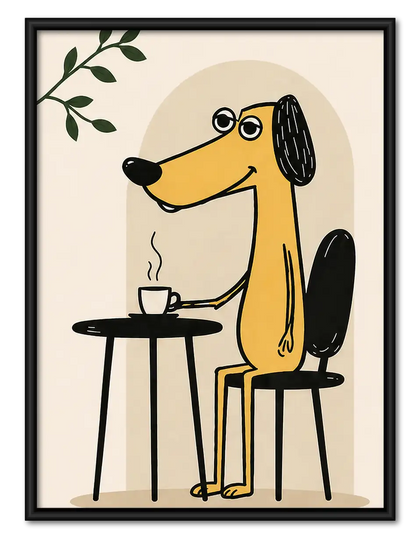 Yellow Dog Drinking Coffee Wall Art