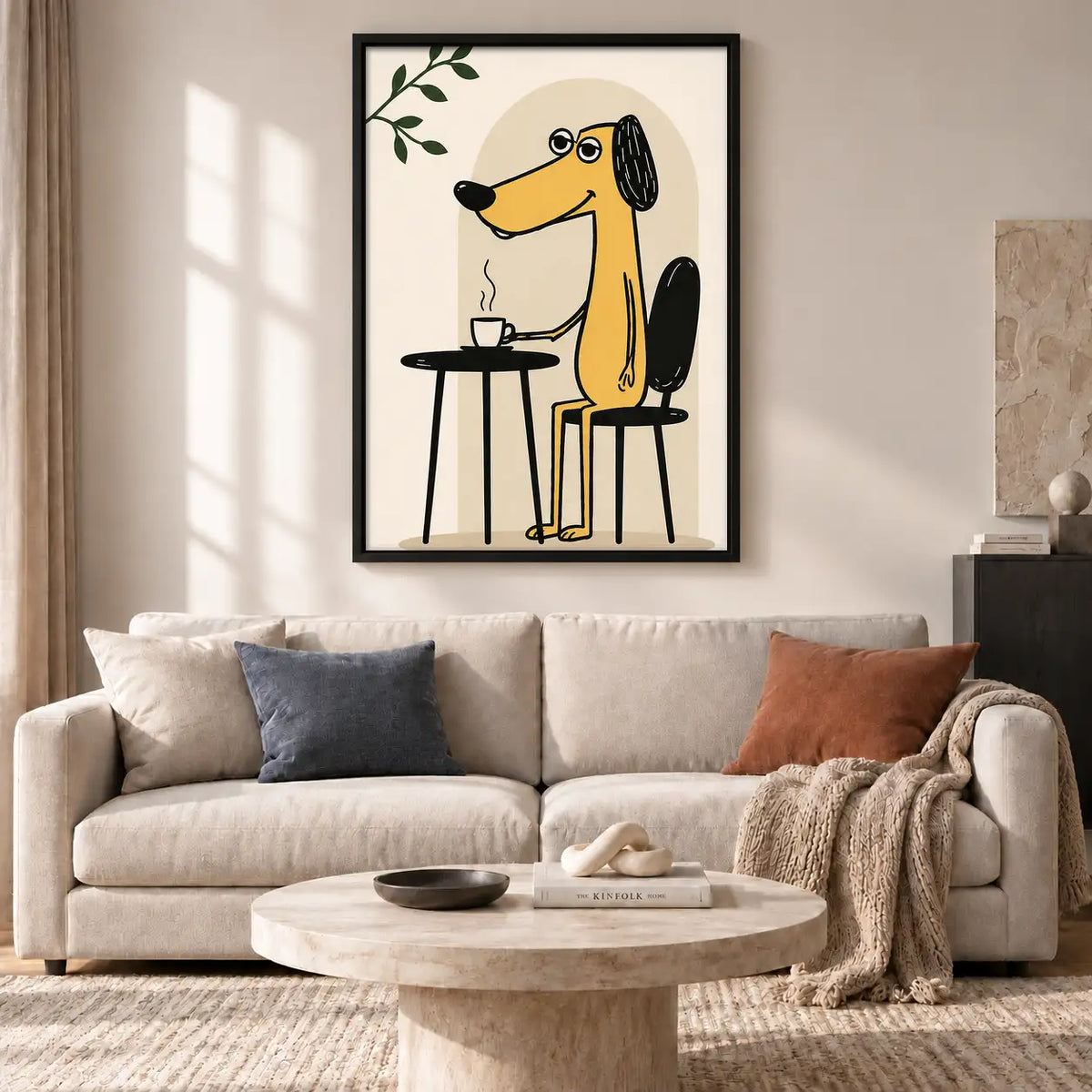 Yellow Dog Drinking Coffee Wall Art 2