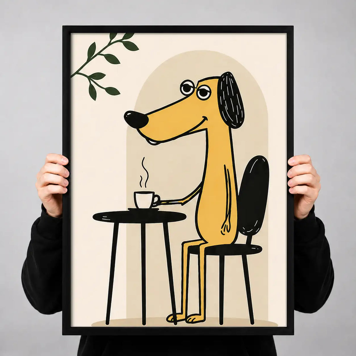 Yellow Dog Drinking Coffee Wall Art 3