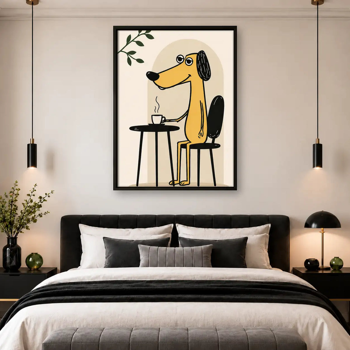 Yellow Dog Drinking Coffee Wall Art 4