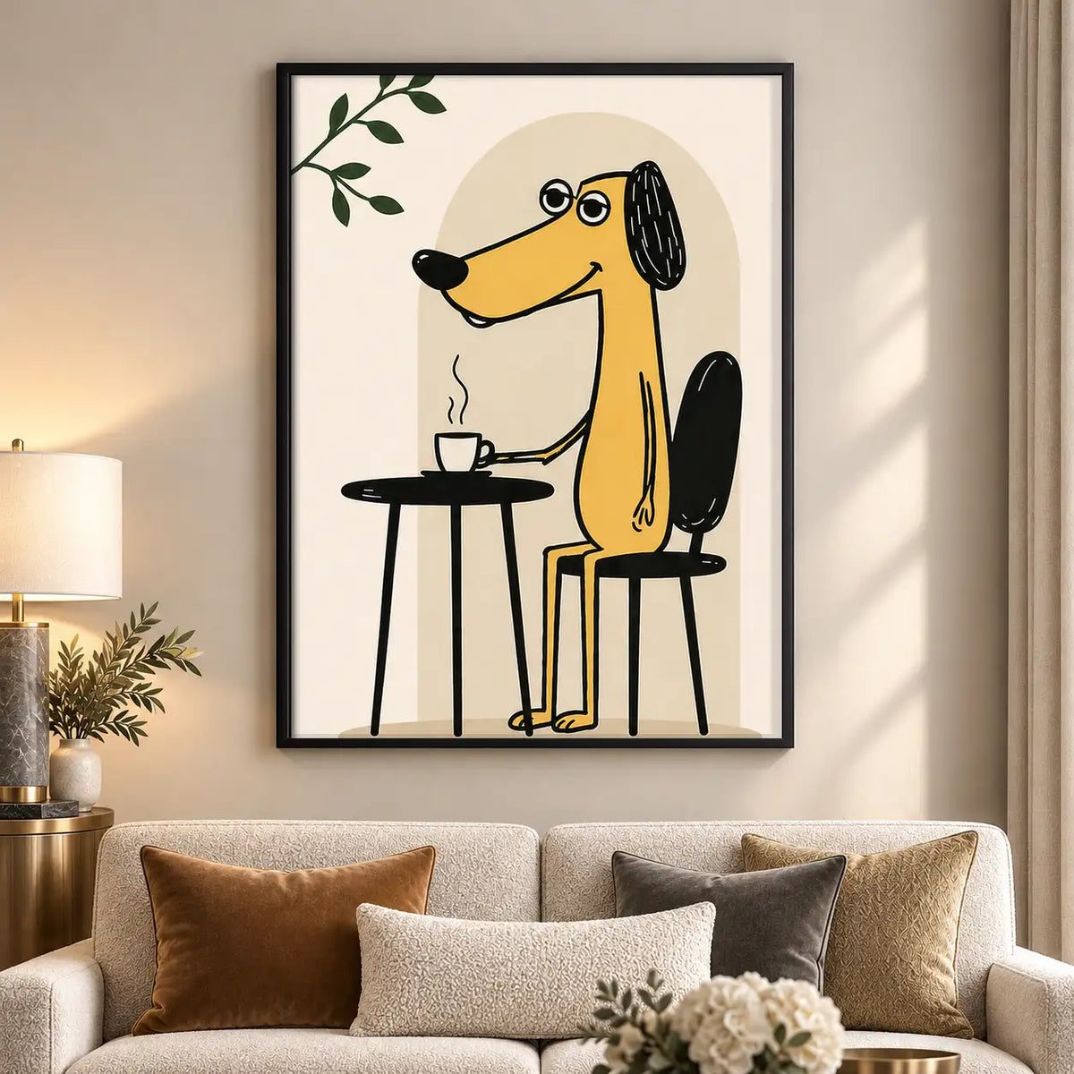 Yellow Dog Drinking Coffee Wall Art 5