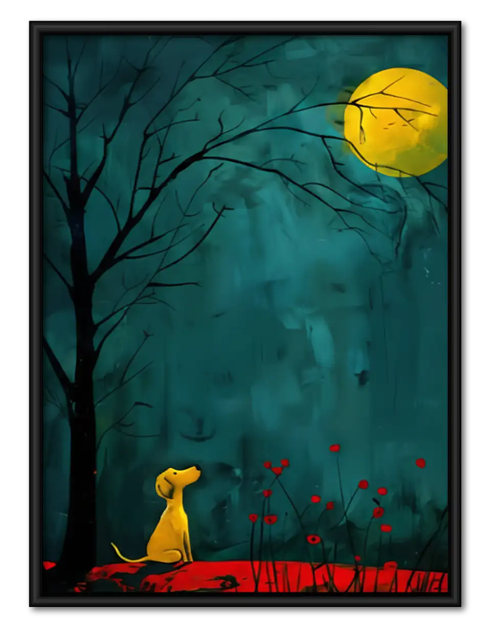 Yellow Dog Waiting Under Moonlit Trees Wall Art 1