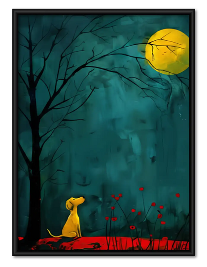 Yellow Dog Waiting Under Moonlit Trees Wall Art