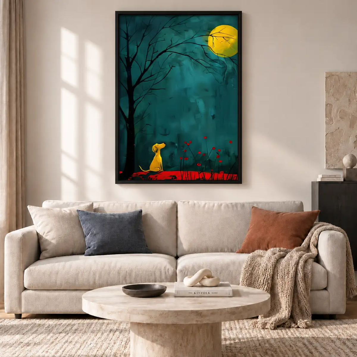 Yellow Dog Waiting Under Moonlit Trees Wall Art 2