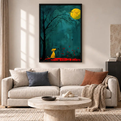 Yellow Dog Waiting Under Moonlit Trees Wall Art 2