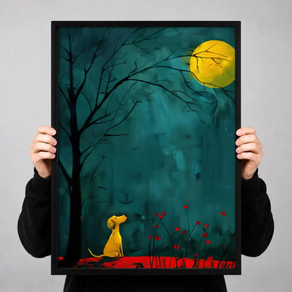 Yellow Dog Waiting Under Moonlit Trees Wall Art 3