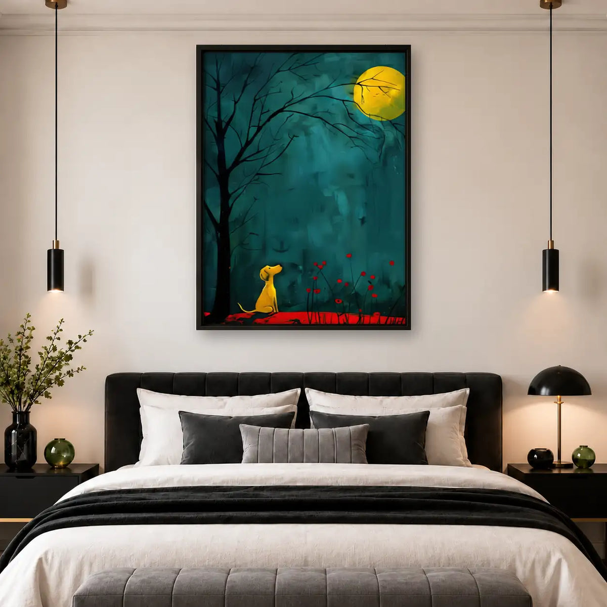 Yellow Dog Waiting Under Moonlit Trees Wall Art 4