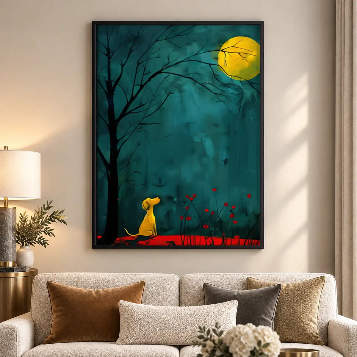 Yellow Dog Waiting Under Moonlit Trees Wall Art 5