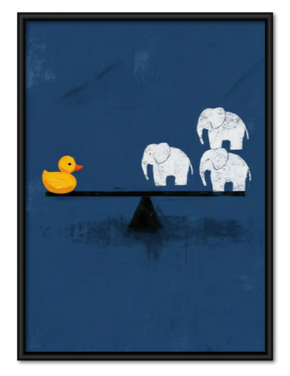 Yellow Duck and White Elephants Shelf Wall Art