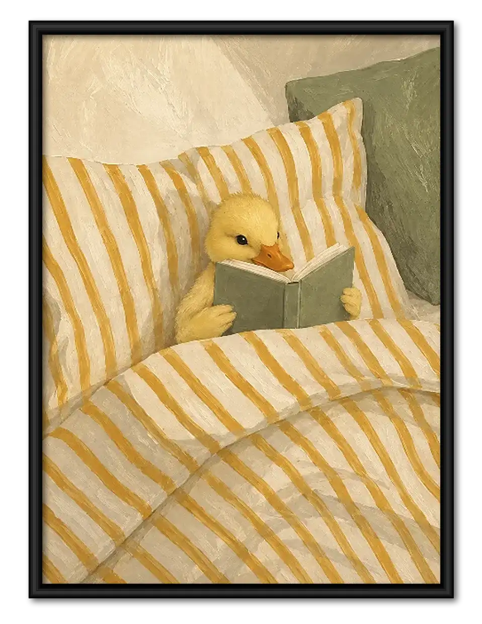 Yellow Duck Reading in Striped Bed Wall Art 1