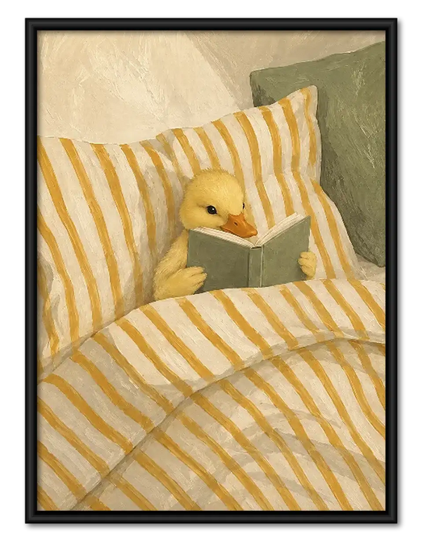 Yellow Duck Reading in Striped Bed Wall Art