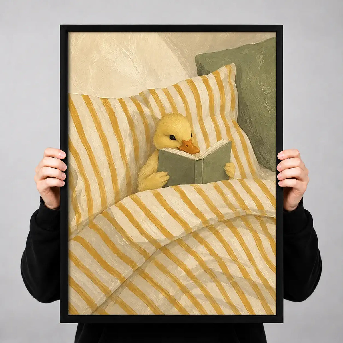 Yellow Duck Reading in Striped Bed Wall Art 3