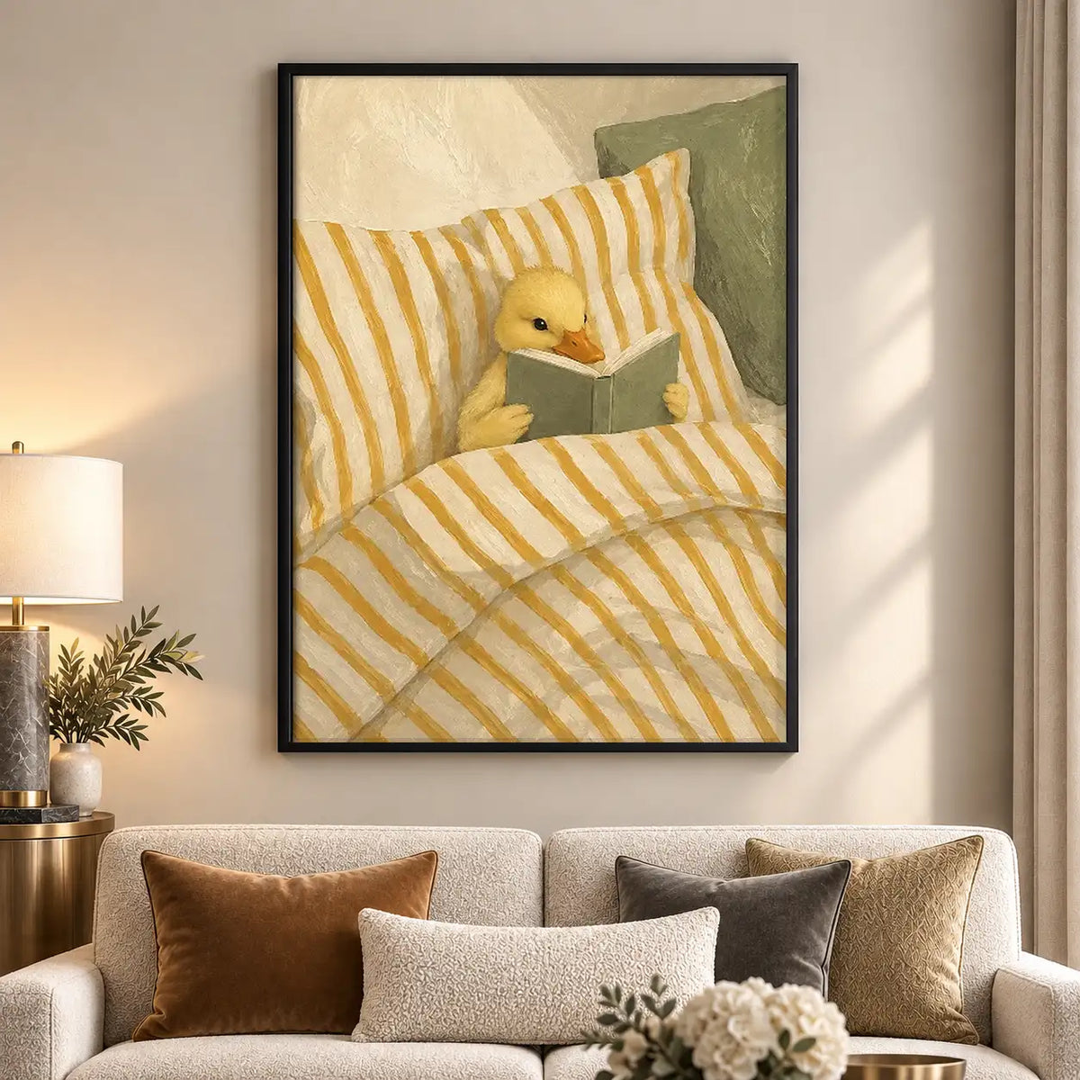 Yellow Duck Reading in Striped Bed Wall Art 5
