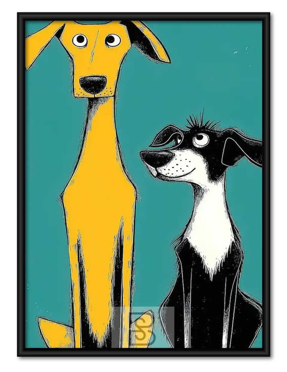 Yellow Greyhound and Black Dog Duo Wall Art 1