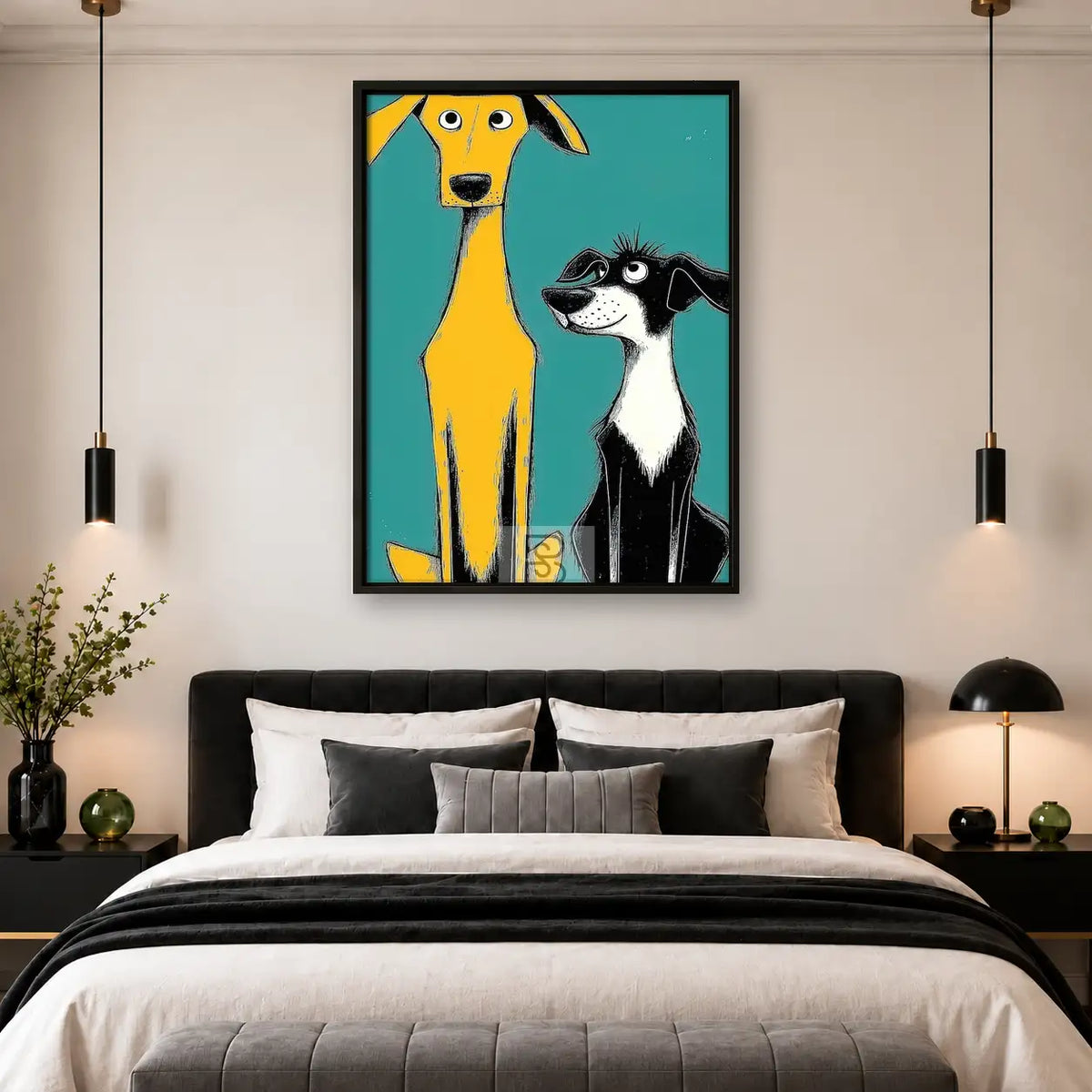 Yellow Greyhound and Black Dog Duo Wall Art 4