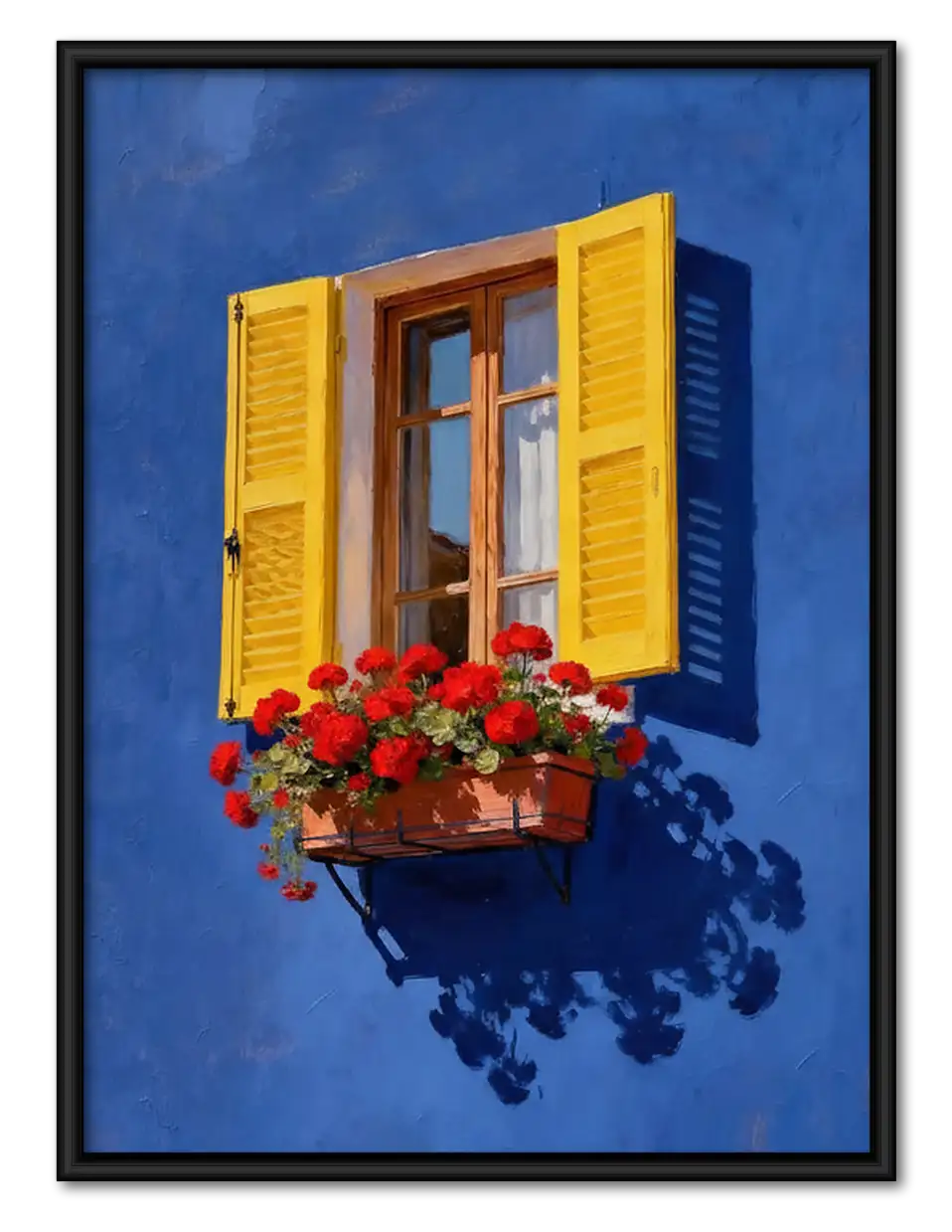 Yellow Window with Red Flowers Wall Art 1