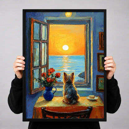 Yorkshire Terrier Watching Sunset by Window Wall Art 3