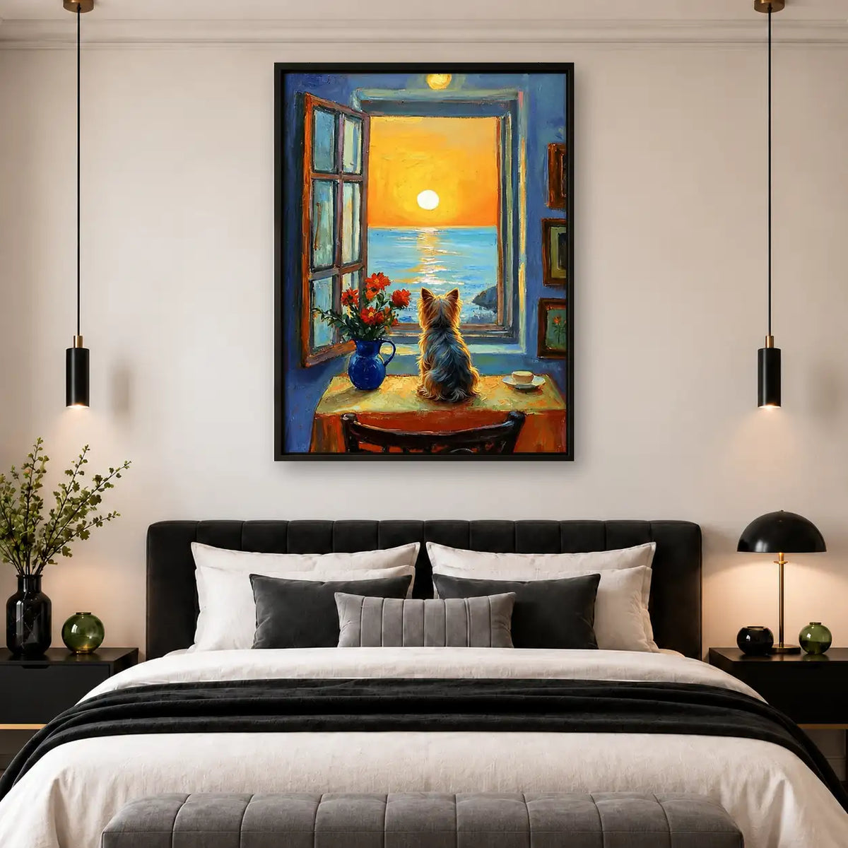 Yorkshire Terrier Watching Sunset by Window Wall Art 4
