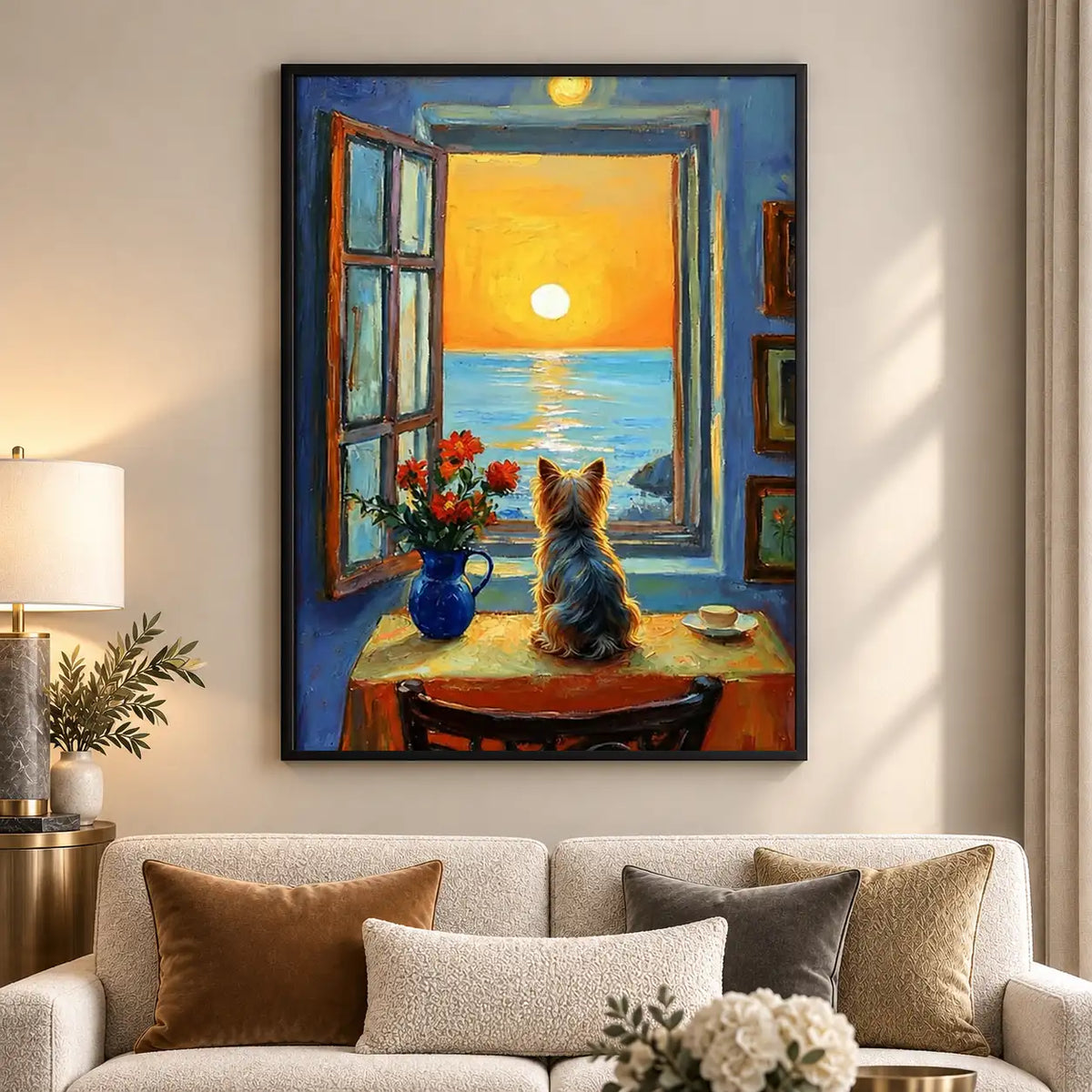 Yorkshire Terrier Watching Sunset by Window Wall Art 5