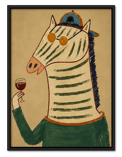 Zebra Drinking Wine Portrait Wall Art