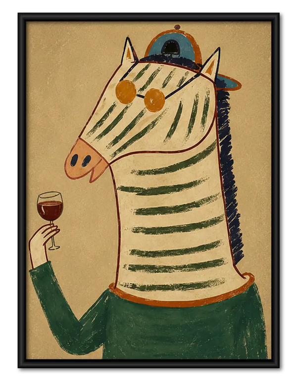 Zebra Drinking Wine Portrait Wall Art